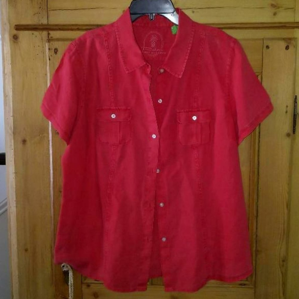 Tommy Bahama Two Palms Red Linen Resort Blouse - L